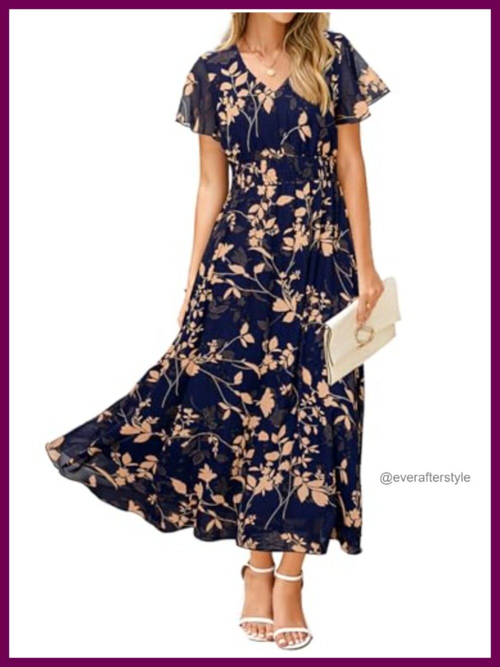 Floral Maxi Dress Short Sleeve Summer Boho Empire Waist Chiffon